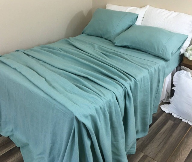 Moss Green Linen Bed Sheets Set, Bedding, Medium Weight Linen, Top Sheet, Fitted Pillow Cases Twin, Queen, King Or Custom Size - image 1