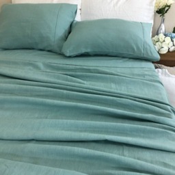 Moss Green Linen Bed Sheets Set, Bedding, Medium Weight Linen, Top Sheet, Fitted Pillow Cases Twin, Queen, King Or Custom Size - thumbnail 3