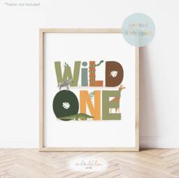 Wild One Print, Safari Animals Jungle Nursery Scandi Decor, Boy Playroom Prints, Kids Art - thumbnail 1
