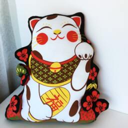 Maneki Neko Pillow, Cat Stuff Animal, Throw Lover Gifts, Japanese Furoshiki Fabric Cushion, Decorative Pillow - thumbnail 2