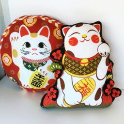 Maneki Neko Pillow, Cat Stuff Animal, Throw Lover Gifts, Japanese Furoshiki Fabric Cushion, Decorative Pillow - thumbnail 4