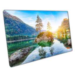 Sunrise Over Hintersee Lake Canvas Wall Art Print For Home Office Decor Berchtesgadener Land Bavaria Germany - thumbnail 1