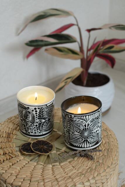 Hand-Painted Soy Candle Artisan Floral Vessel, Essential Oils - 10Oz, 40-60 Hour Burn - image 1