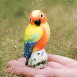 Porcelain Sun Conure Figurine, Ceramic Parrot Decoration, Gifts For Lover