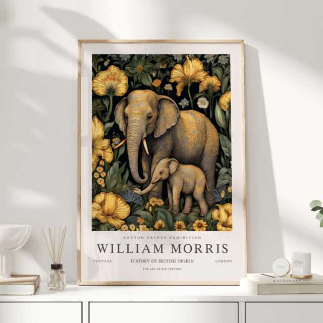 William Morris Print, Art, Exhibition Poster, Safari Nursery Decor, Elephant Gifts, Print - image 1