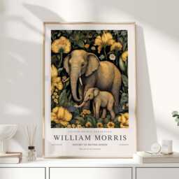 William Morris Print, Art, Exhibition Poster, Safari Nursery Decor, Elephant Gifts, Print - thumbnail 1