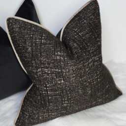 Black Tweed Cushion Cover With Bronze Satin Piping Luxury Decorative Pillow Modern Textured - Trim - thumbnail 2
