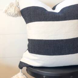 "20x20 Black & White Striped Mudcloth Tassel Pillow Cover ""Landyn" - thumbnail 2