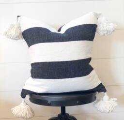 "20x20 Black & White Striped Mudcloth Tassel Pillow Cover ""Landyn" - thumbnail 1