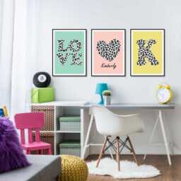 Personalized Leopard Print Girls Room Decor Set Of 3, Love Heart Initial Art - thumbnail 3