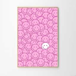 Pink Smiley Face Art Canvas Poster, Trendy Wall Art, Apartment Aesthetic Decor, Retro Home Printed Gift - thumbnail 2
