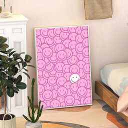 Pink Smiley Face Art Canvas Poster, Trendy Wall Art, Apartment Aesthetic Decor, Retro Home Printed Gift - thumbnail 3