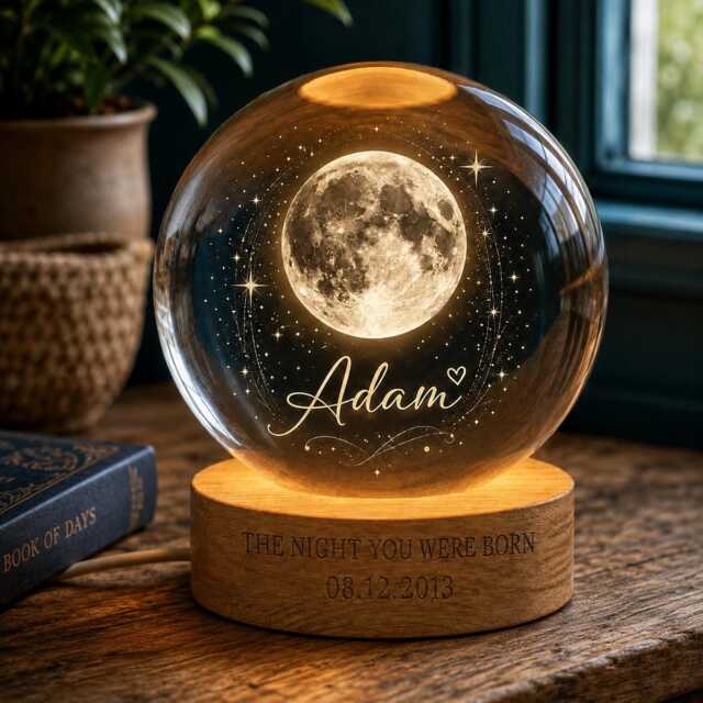 Personalized Newborn Baby Moon Phrase Crystal Ball Night Light, Custom The You Were Born Lamp, Meaningful Gift For Kids Son Daughter - image 1