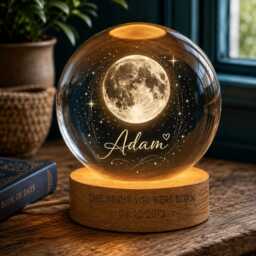 Personalized Newborn Baby Moon Phrase Crystal Ball Night Light, Custom The You Were Born Lamp, Meaningful Gift For Kids Son Daughter - thumbnail 1