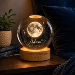 Personalized Newborn Baby Moon Phrase Crystal Ball Night Light, Custom The You Were Born Lamp, Meaningful Gift For Kids Son Daughter - thumbnail 3