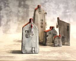 Rustic Ceramic Houses Set, Collectibles, Tiny Houses, Country Home Decor, House, Housewarming Gift - thumbnail 1