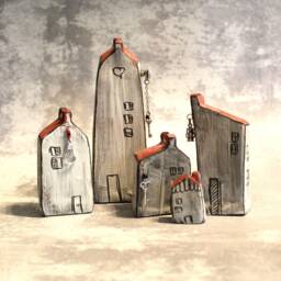 Rustic Ceramic Houses Set, Collectibles, Tiny Houses, Country Home Decor, House, Housewarming Gift - thumbnail 2