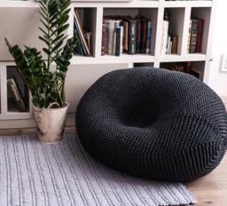 Cozy Memory Foam Bean Bag Chair, Knitted Black Floor Seating, Filled, Ready To Use - thumbnail 1