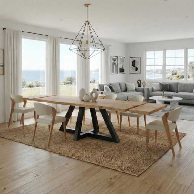 Firsby Triangle Live Edge Extendable 2-Sides Dining Table Kitchen Industrial Rustic Wood, Steel Base - image 1