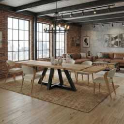 Firsby Triangle Live Edge Extendable 2-Sides Dining Table Kitchen Industrial Rustic Wood, Steel Base - thumbnail 3