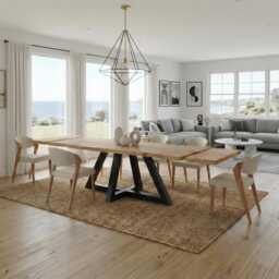 Firsby Triangle Live Edge Extendable 2-Sides Dining Table Kitchen Industrial Rustic Wood, Steel Base - thumbnail 1
