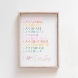 Set Of 3 Girls Affirmation Prints, Nursery Personalised, Pastel, Rainbow Wall Art, Positive Playroom - thumbnail 3