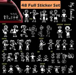 stick Figure Family Car Decals, 48 Piece Set With Pets - thumbnail 1