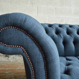 3 Seater Denim Navy Wool Fabric Chesterfield Sofa, British Handmade - thumbnail 3