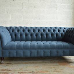 3 Seater Denim Navy Wool Fabric Chesterfield Sofa, British Handmade - thumbnail 2