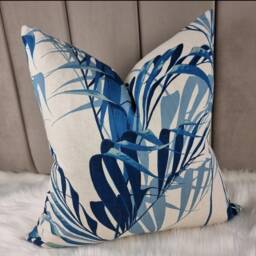 Palm House By Sanderson Handmade Cushion Cover Cotton Linen Eucalyptus/Blue & Cream Foliage Oasis Cushion/ Pillow Throw - thumbnail 1