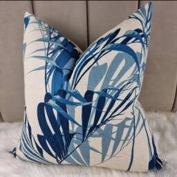 Palm House By Sanderson Handmade Cushion Cover Cotton Linen Eucalyptus/Blue & Cream Foliage Oasis Cushion/ Pillow Throw - thumbnail 2