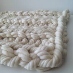 Baby Chunky Merino Wool Blanket Prop Newborn Photo Super Bulky Giant Jumbo Yarn Arm Knit Throw Posing Layer 20x24 Inch 50x60 cm Ivory White - thumbnail 3