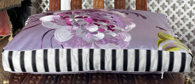 Designers Guild Fabric, Mararhi Amethyst Embroidered Bolster Pillow +Trim Custom Made High End Luxury Interior 17x12 - image 1