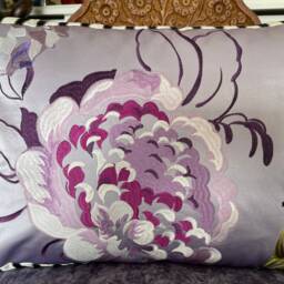 Designers Guild Fabric, Mararhi Amethyst Embroidered Bolster Pillow +Trim Custom Made High End Luxury Interior 17x12 - thumbnail 2