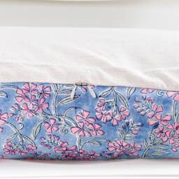 Floral Lumbar Pillow Cover Indian Block Print, Natural Dyed Batik - thumbnail 3