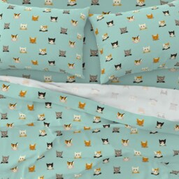 Cats Sheets - Vintage Kitties By Mintgreensewingmachine Retro Look Mid Century Cat Faces Cotton Sateen Sheet Set Bedding Spoonflower - thumbnail 3
