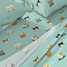 Cats Sheets - Vintage Kitties By Mintgreensewingmachine Retro Look Mid Century Cat Faces Cotton Sateen Sheet Set Bedding Spoonflower - thumbnail 2