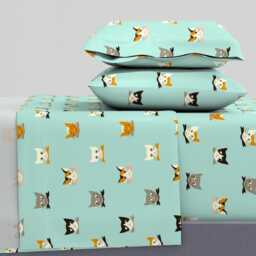 Cats Sheets - Vintage Kitties By Mintgreensewingmachine Retro Look Mid Century Cat Faces Cotton Sateen Sheet Set Bedding Spoonflower - thumbnail 1