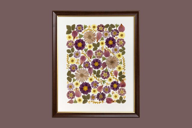 Pressed Real Flowers Framed, Handmade Home Decor, Original Wall Art, Floral Art in Frame & Mounted, Herbarium, Gifts - image 1
