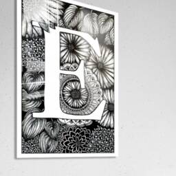 Mandalove Poster, Letter E , Initial Wall Decoration, Abbrene, Large Letter, Monogram, Girl Boy, Nursery - thumbnail 2