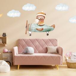 Bear & Bunny Airplane Wall Decal Nursery Decor - thumbnail 3
