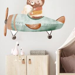 Bear & Bunny Airplane Wall Decal Nursery Decor - thumbnail 4
