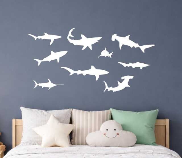 Aquatic Room Decor. Shark Die Cut Vinyl Wall Decal Stickers. Kids Room Decor. Children Room Ocean - image 1