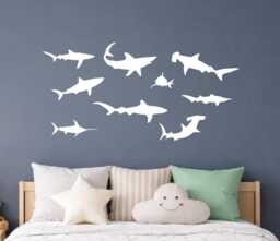 Aquatic Room Decor. Shark Die Cut Vinyl Wall Decal Stickers. Kids Room Decor. Children Room Ocean - thumbnail 1