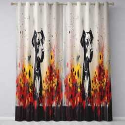 Dog Portrait With Red & Yellow Flowers Decorative Modern Artwork For Home Decor Readymade Eyelet Ring Top Thermal 100% Blackout Curtains - thumbnail 3