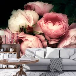 Pink Roses Wall Mural - Removable Vinyl Self Adhesive Wallpaper, Decal. Custom Size - thumbnail 2