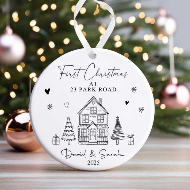 Personalised Christmas Bauble - First At New Home Bauble, 1st Decoration Keepsake Gift, Illustration - image 1