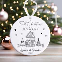 Personalised Christmas Bauble - First At New Home Bauble, 1st Decoration Keepsake Gift, Illustration - thumbnail 1