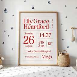 Personalised New Baby Print The Day You Were Born Gift Birth Details Christening For Newborn Custom Nursery Art Shower - thumbnail 3
