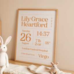Personalised New Baby Print The Day You Were Born Gift Birth Details Christening For Newborn Custom Nursery Art Shower - thumbnail 1